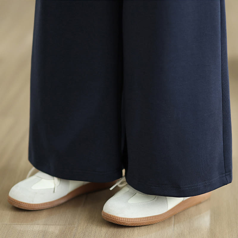 Buddha Stones無地ドローストリングコットンポリエステルレディースワイドレッグパンツ（ポケット付き） - image 8