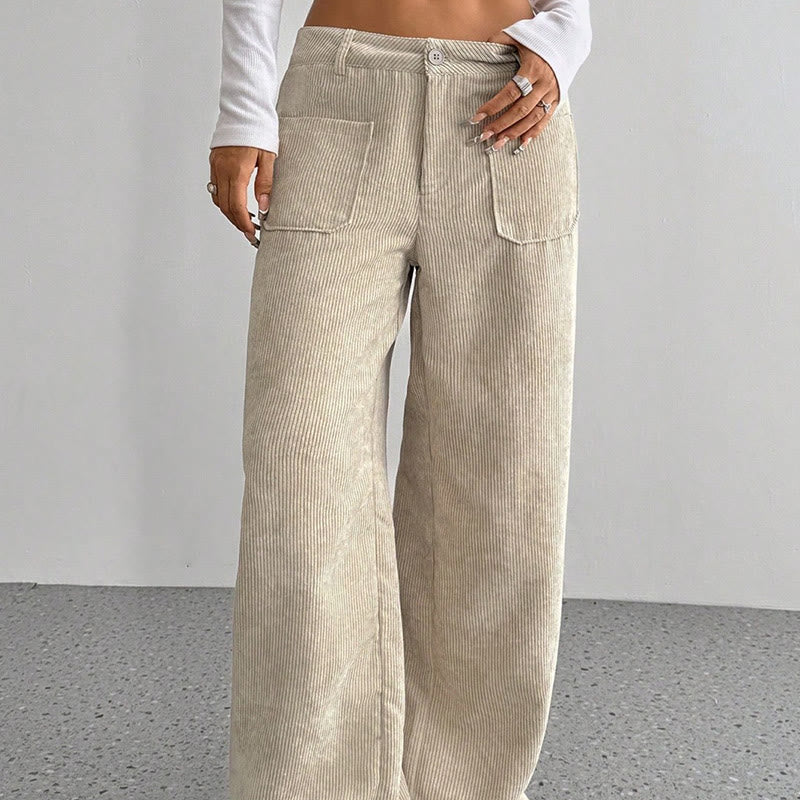 Buddha Stonesプレーンコーデュロイポリエステルレディースボタンワイドレッグパンツ（ポケット付き） - image 5