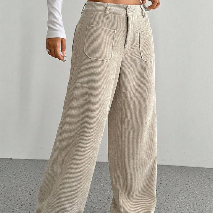 Buddha Stonesプレーンコーデュロイポリエステルレディースボタンワイドレッグパンツ（ポケット付き） - image 4