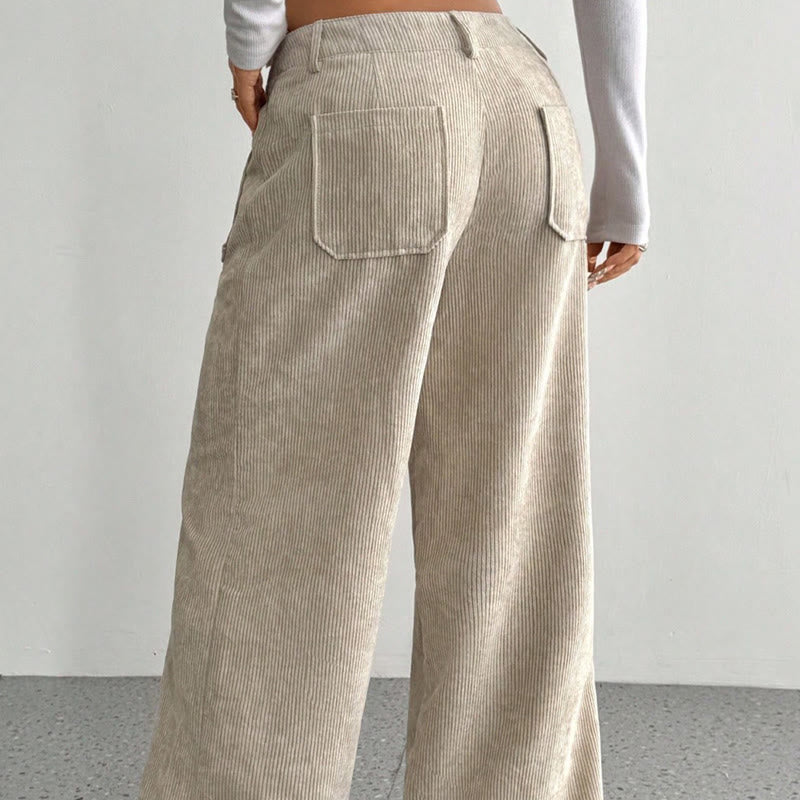 Buddha Stonesプレーンコーデュロイポリエステルレディースボタンワイドレッグパンツ（ポケット付き） - image 3