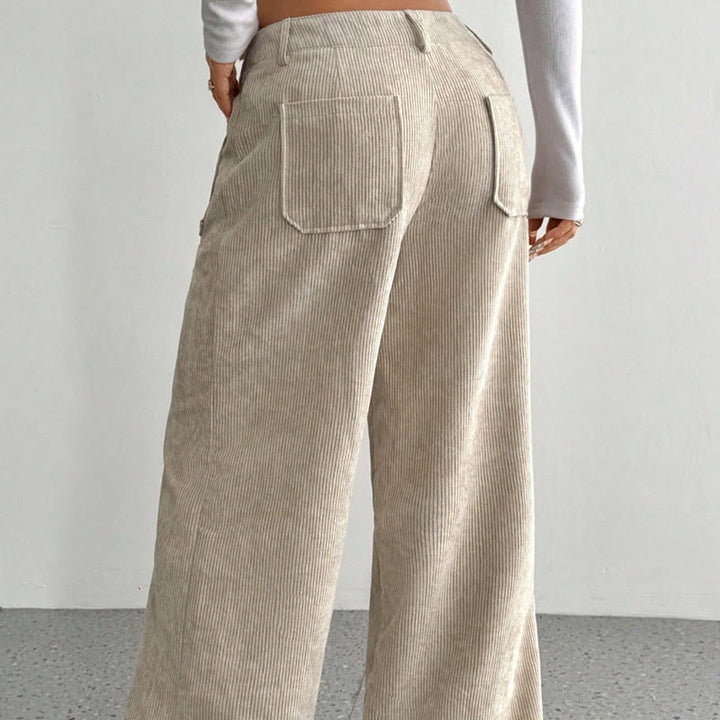 Buddha Stonesプレーンコーデュロイポリエステルレディースボタンワイドレッグパンツ（ポケット付き） - image 3