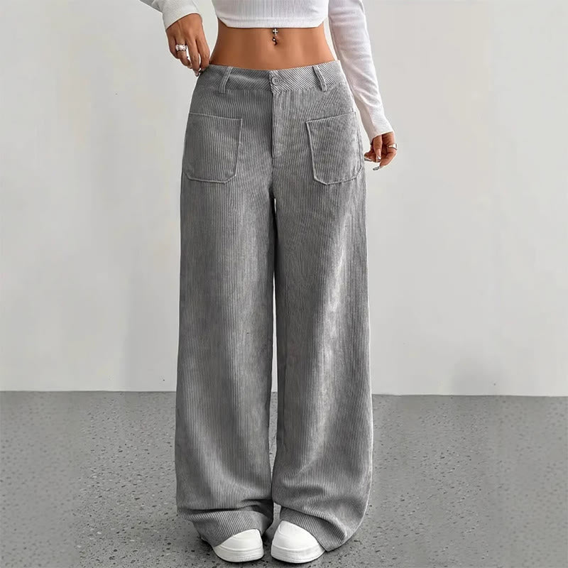 Buddha Stonesプレーンコーデュロイポリエステルレディースボタンワイドレッグパンツ（ポケット付き） - image 7
