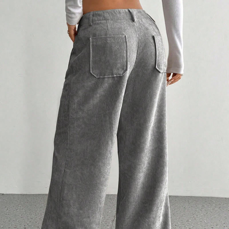 Buddha Stonesプレーンコーデュロイポリエステルレディースボタンワイドレッグパンツ（ポケット付き） - image 10