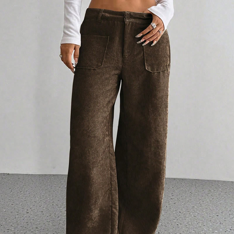 Buddha Stonesプレーンコーデュロイポリエステルレディースボタンワイドレッグパンツ（ポケット付き） - image 17