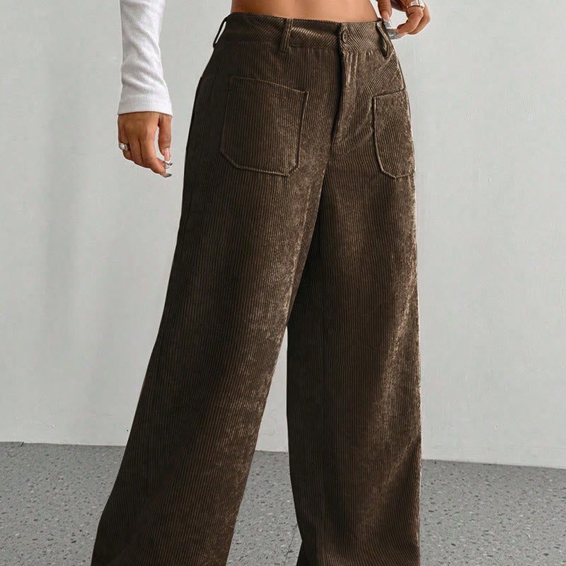 Buddha Stonesプレーンコーデュロイポリエステルレディースボタンワイドレッグパンツ（ポケット付き） - image 14