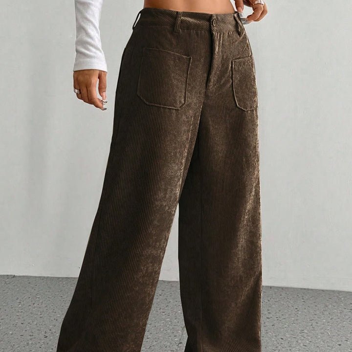 Buddha Stonesプレーンコーデュロイポリエステルレディースボタンワイドレッグパンツ（ポケット付き） - image 14