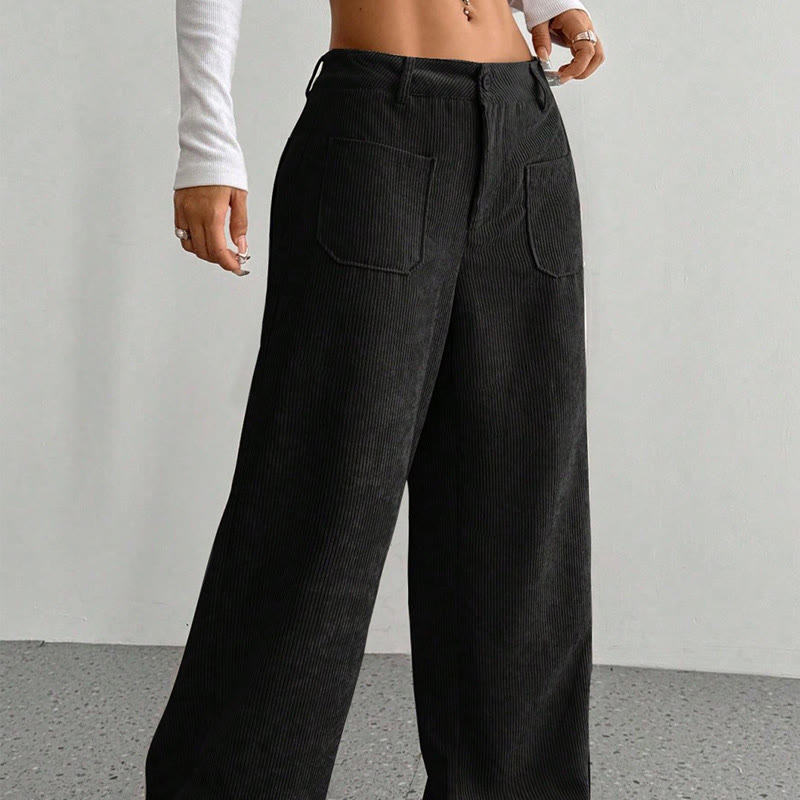 Buddha Stonesプレーンコーデュロイポリエステルレディースボタンワイドレッグパンツ（ポケット付き） - image 19