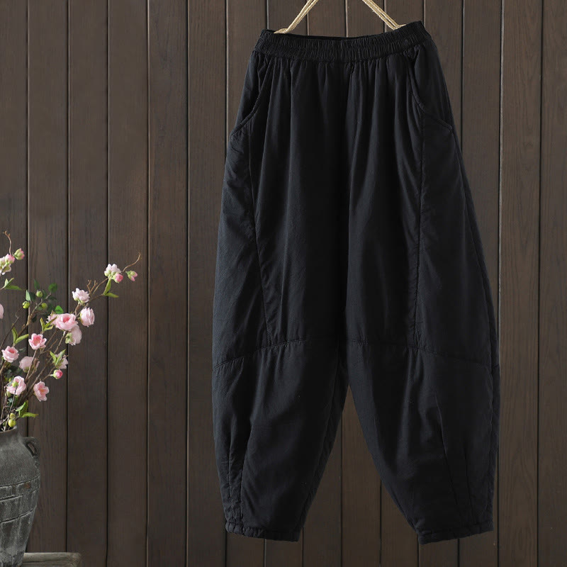 Buddha Stones無地 暖かい コットンパッド レディース ハーレム コットンパンツ ポケット付き - 黒 - US8-10，UK/AU12-14，EU40-42 (2XL) - image 12