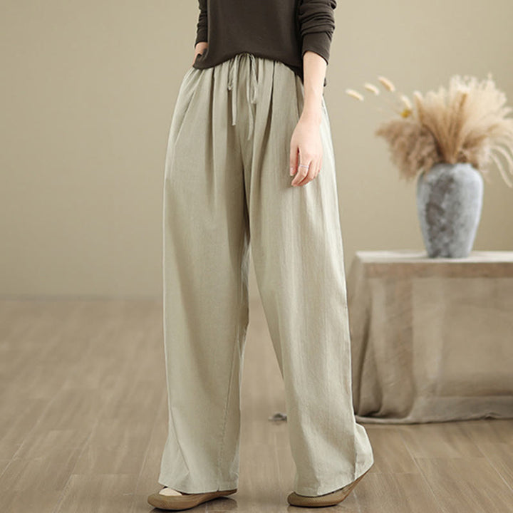 Buddha Stonesカジュアル ストレートレッグ レディース コットンパンツ ポケット付き - image 1