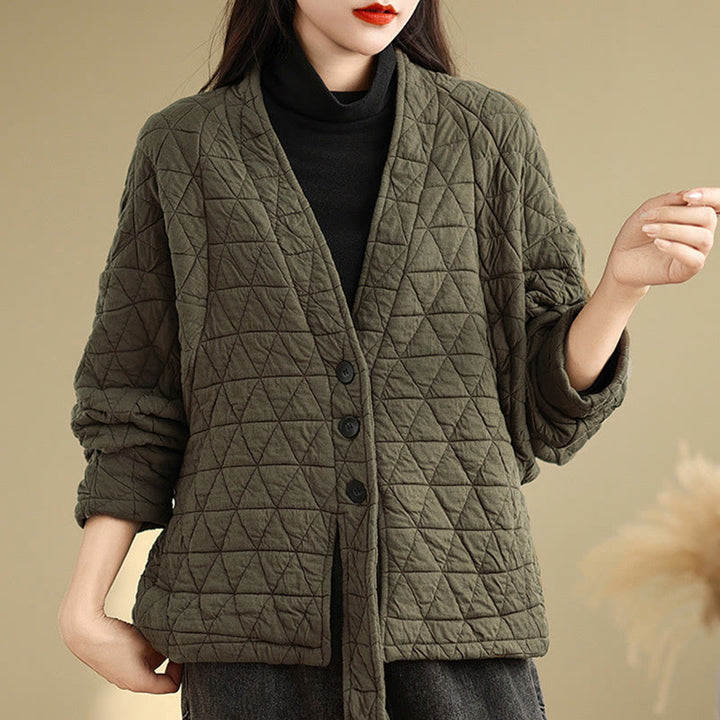 Buddha Stonesレディース ボタン付き 長袖 厚手 コットン ジャケット ポケット付き - オリーブ - US14、 UK/AU18、 EU46 (2XL) - image 3
