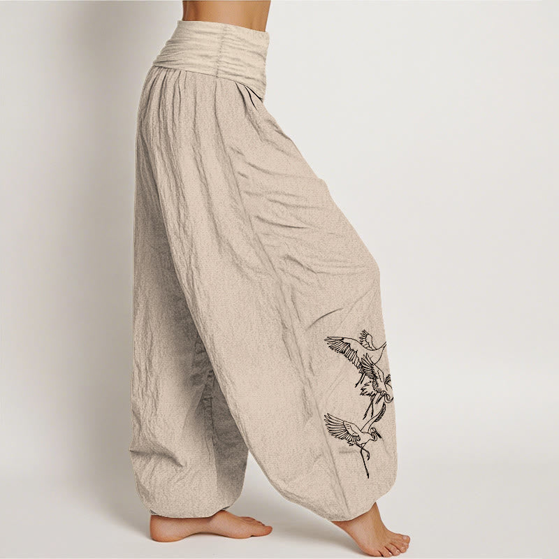 Buddha Stonesと飛鶴模様のレディース伸縮性ウエストハーレムコットンパンツ - image 12