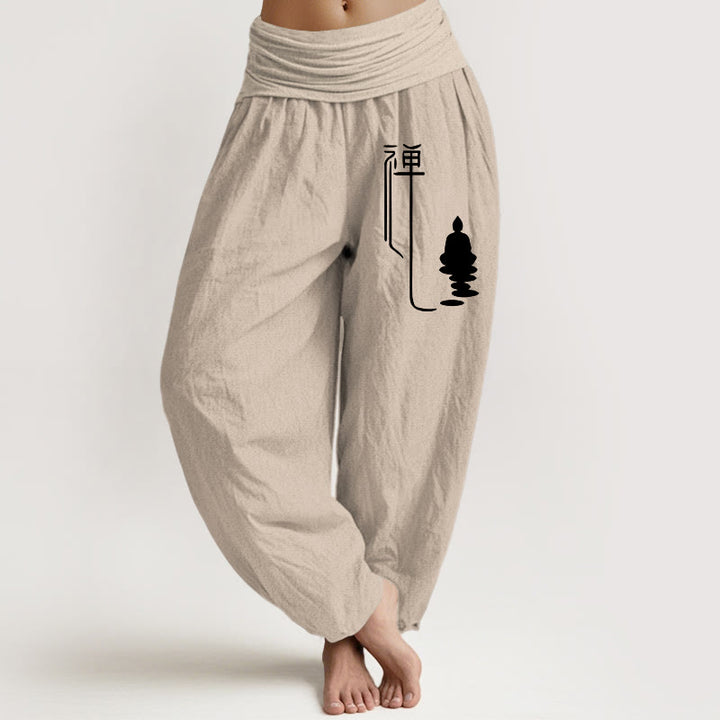 Buddha Stones禅 仏教柄 レディース 伸縮性ウエスト ハーレム コットンパンツ - タン - US22、 UK/AU26、 EU54 (6XL) - image 11