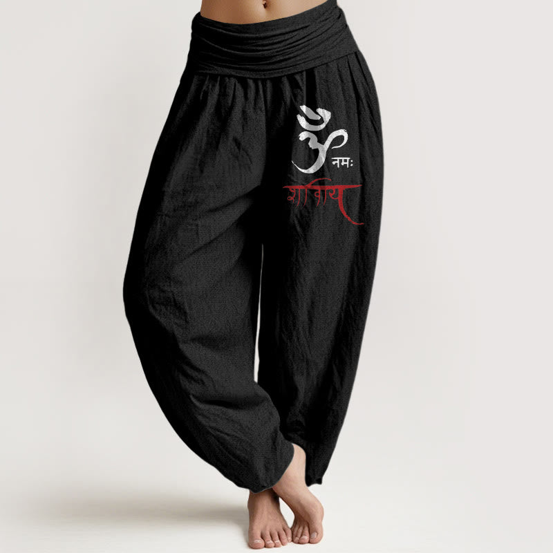 Buddha Stonesとオーム呪文柄 レディース 伸縮性ウエスト ハーレム コットンパンツ - 黒 - US22、 UK/AU26、 EU54 (6XL) - image 5