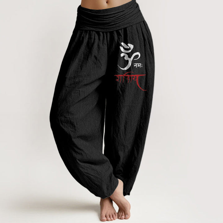 Buddha Stonesとオーム呪文柄 レディース 伸縮性ウエスト ハーレム コットンパンツ - 黒 - US22、 UK/AU26、 EU54 (6XL) - image 5