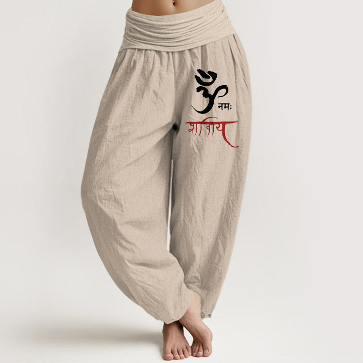 Buddha Stonesとオーム呪文柄 レディース 伸縮性ウエスト ハーレム コットンパンツ - タン - US22、 UK/AU26、 EU54 (6XL) - image 14