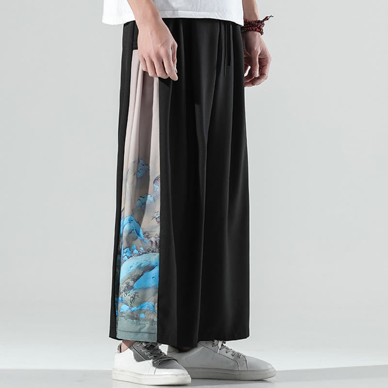 Buddha Stones 山と川の柄 メンズ ワイドレッグパンツ ポケット付き - image 3