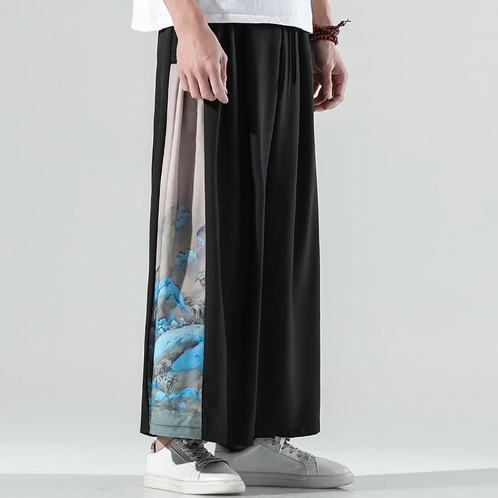 Buddha Stones 山と川の柄 メンズ ワイドレッグパンツ ポケット付き - image 3
