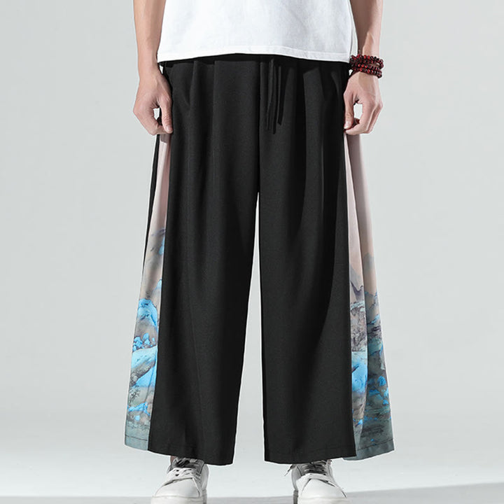 Buddha Stones 山と川の柄 メンズ ワイドレッグパンツ ポケット付き - image 1