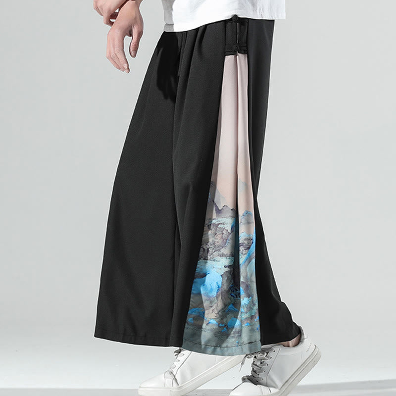 Buddha Stones 山と川の柄 メンズ ワイドレッグパンツ ポケット付き - image 4