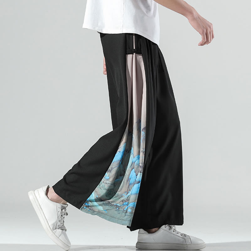 Buddha Stones 山と川の柄 メンズ ワイドレッグパンツ ポケット付き - image 2