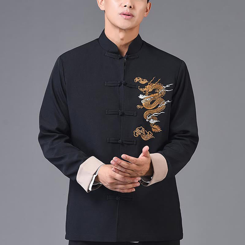 Buddha Stones刺繍ドラゴンフロッグボタンデザイン長袖メンズジャケット - image 11