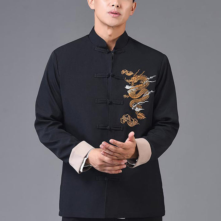 Buddha Stones刺繍ドラゴンフロッグボタンデザイン長袖メンズジャケット - image 11