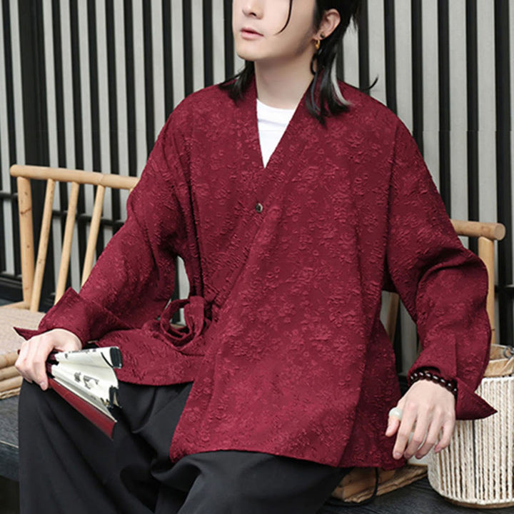 Buddha Stones春 Vネック 花柄 メンズ レースアップデザイン 長袖シャツ - image 11