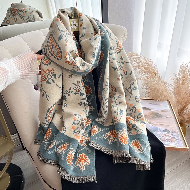 Buddha Stonesの厚みのある冬用ペイズリー花つる柄ソフトスカーフショール - image 14