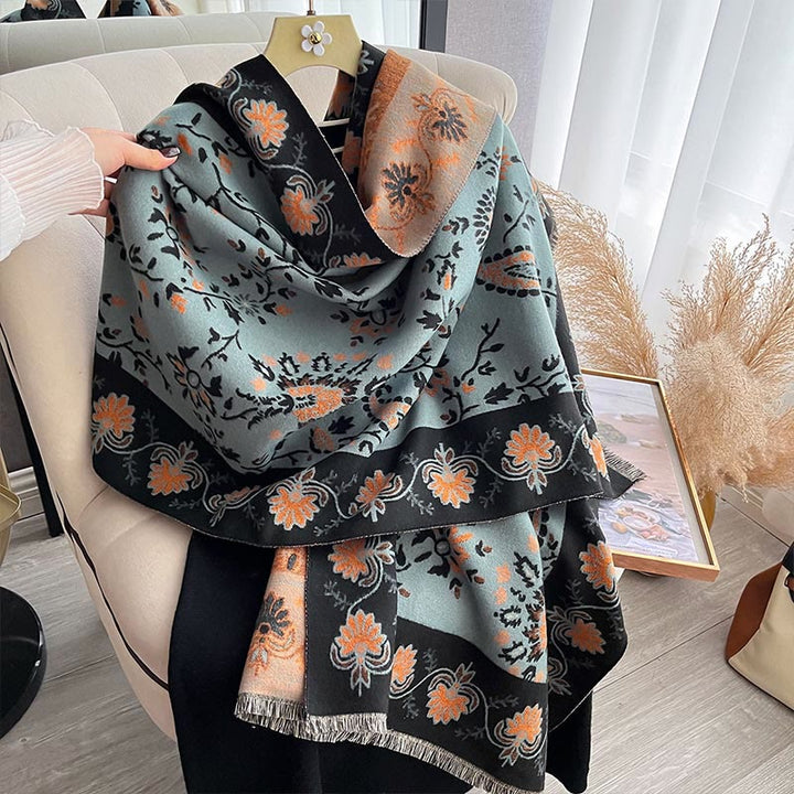 Buddha Stonesの厚みのある冬用ペイズリー花つる柄ソフトスカーフショール - image 11
