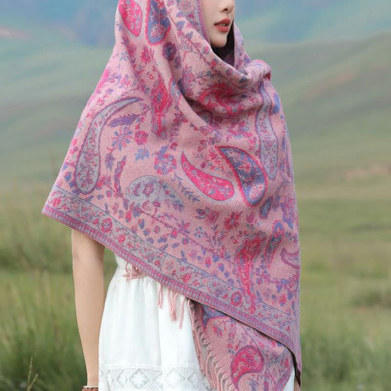 Buddha Stonesエスニック刺繍ペイズリー花柄タッセルソフトスカーフショール - image 7