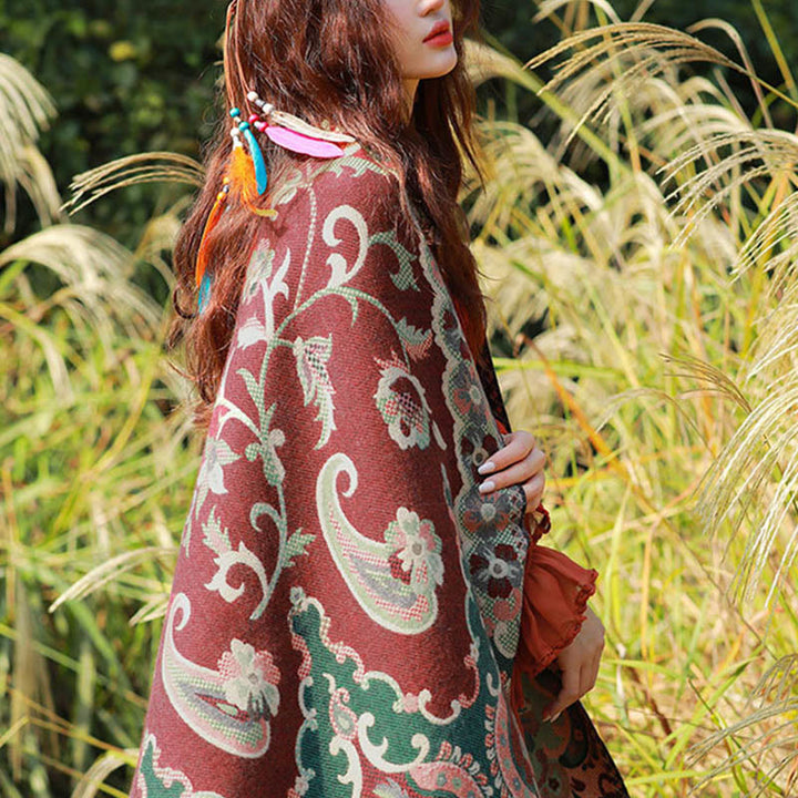 Buddha Stonesジャカードエスニックペイズリー植物柄タッセルソフトサーマルスカーフショール - image 4