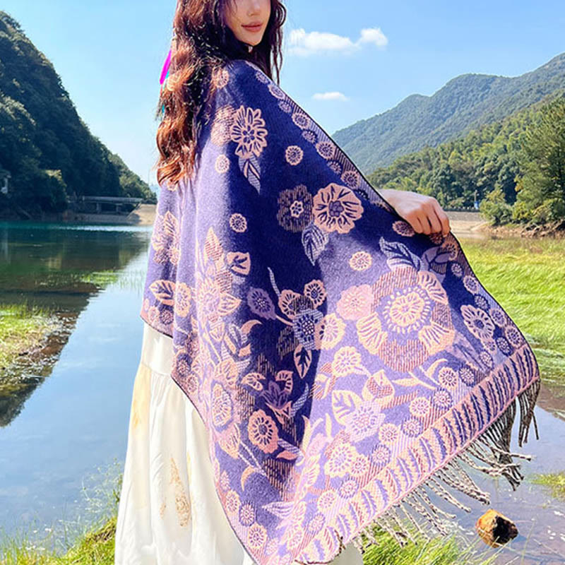 Buddha Stonesジャカードエスニックペイズリー植物柄タッセルソフトサーマルスカーフショール - image 24