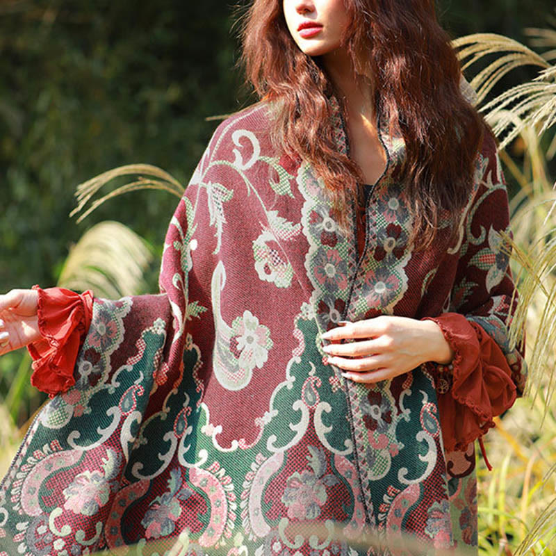 Buddha Stonesジャカードエスニックペイズリー植物柄タッセルソフトサーマルスカーフショール - image 5