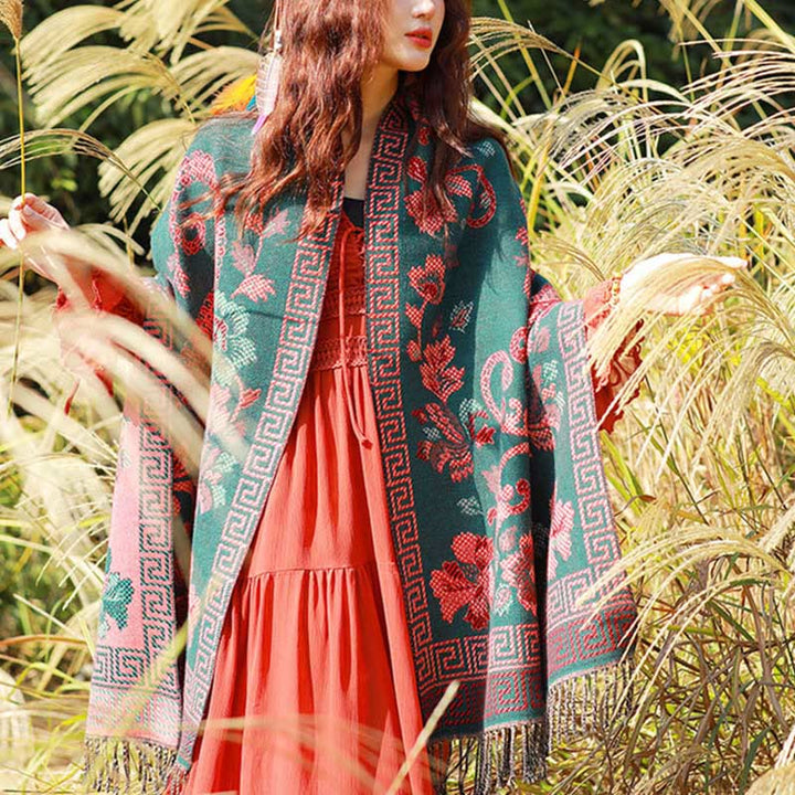 Buddha Stonesジャカードエスニックペイズリー植物柄タッセルソフトサーマルスカーフショール - image 36