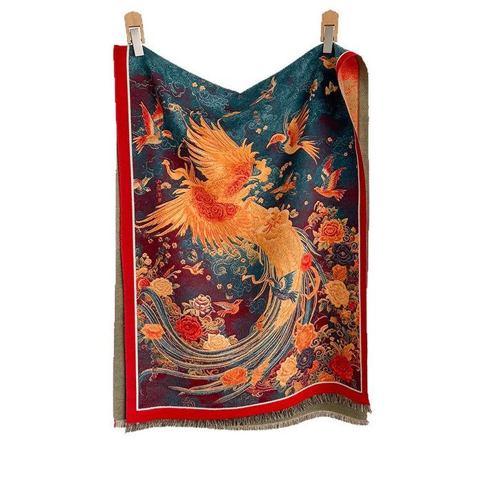 Buddha Stones冬 鳳凰 花 鳥 柄 タッセル 保温 ソフト スカーフ ショール - image 5