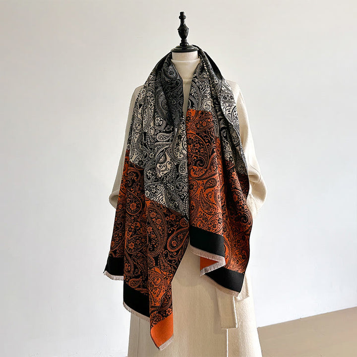 Buddha Stones冬用 保温 カラーマッチング ペイズリー 蔓柄 タッセル 心地よいスカーフ ショール - image 3