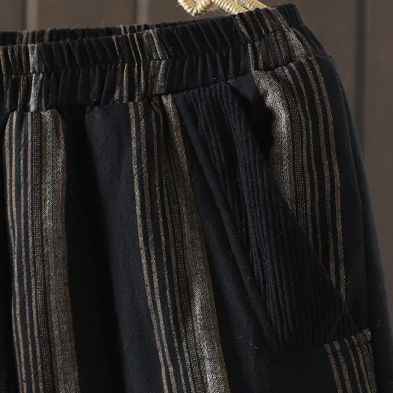 Buddha Stones通勤用サーマルストライプコットンコーデュロイレディースハーレムパッド入りパンツ（ポケット付き） - image 11