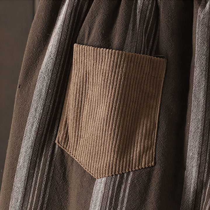 Buddha Stones通勤用サーマルストライプコットンコーデュロイレディースハーレムパッド入りパンツ（ポケット付き） - image 5