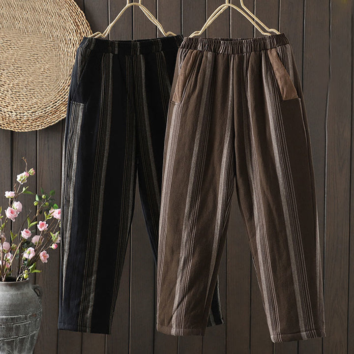 Buddha Stones通勤用サーマルストライプコットンコーデュロイレディースハーレムパッド入りパンツ（ポケット付き） - image 14