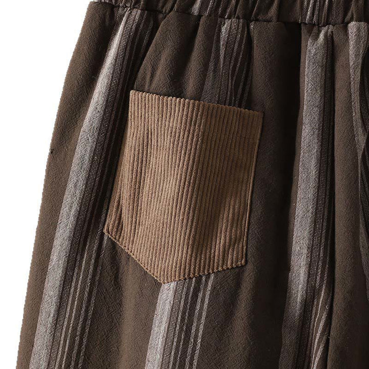 Buddha Stones通勤用サーマルストライプコットンコーデュロイレディースハーレムパッド入りパンツ（ポケット付き） - image 8