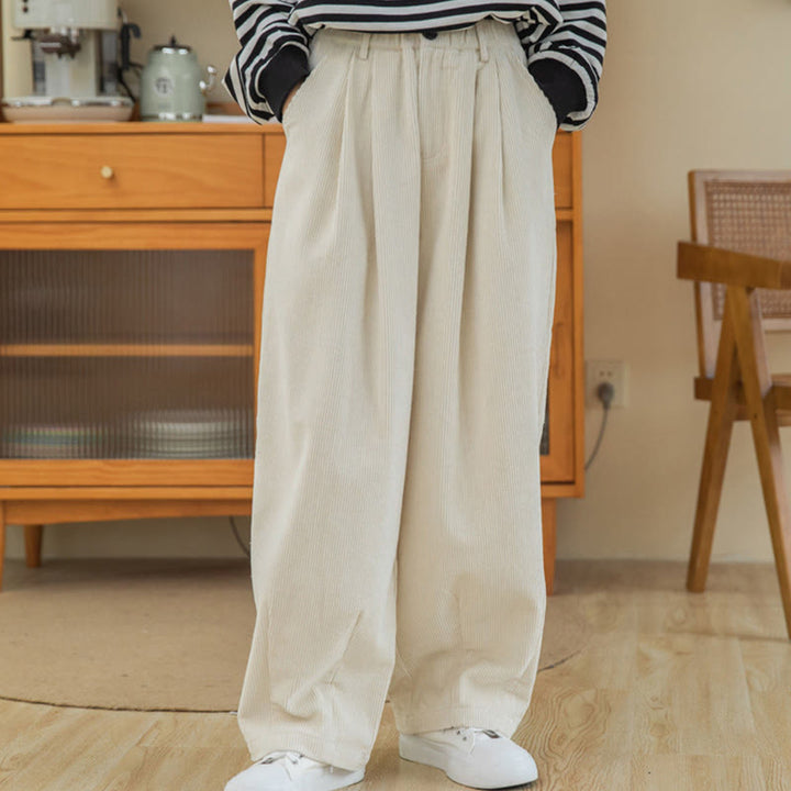 Buddha Stonesレディース ハイウエスト ジッパーデザイン ワイドレッグ コットンコーデュロイパンツ ポケット付き - image 18