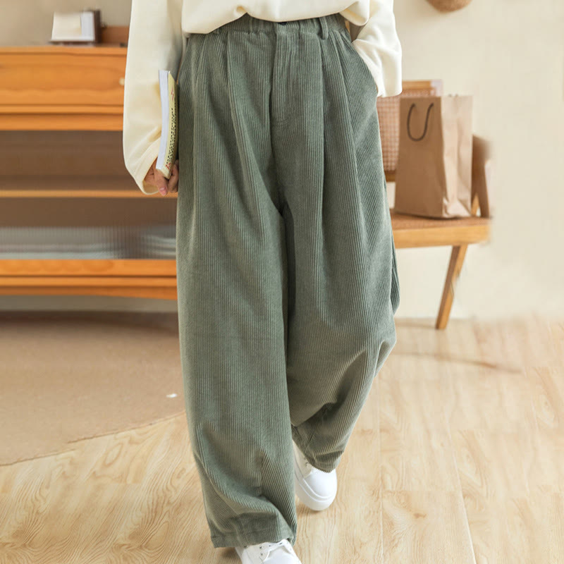 Buddha Stonesレディース ハイウエスト ジッパーデザイン ワイドレッグ コットンコーデュロイパンツ ポケット付き - image 8