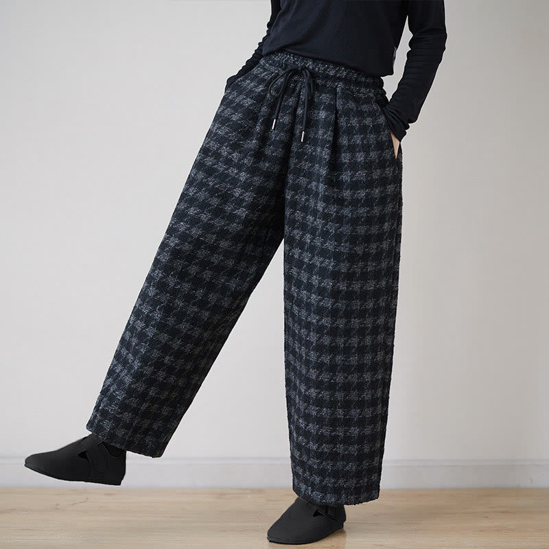 Buddha Stonesレディース 冬用 ブラック グレー チェック柄 コットン フリース 裏地 ポケット付きパンツ - image 1