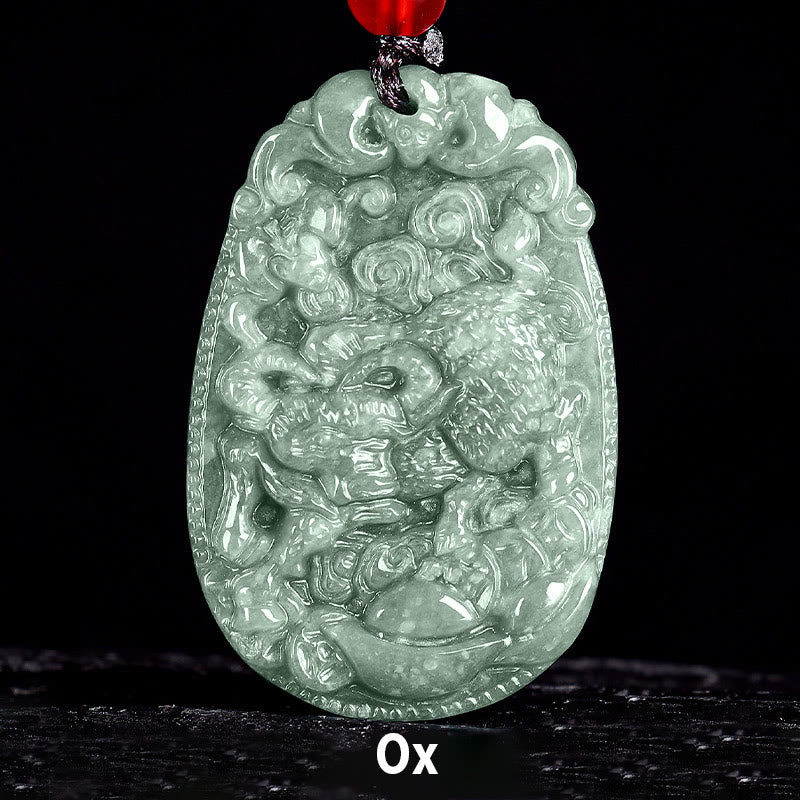 Buddha Stones中国の十二支 翡翠 午年 幸運 ロープ ネックレス ペンダント - 牛 - image 12