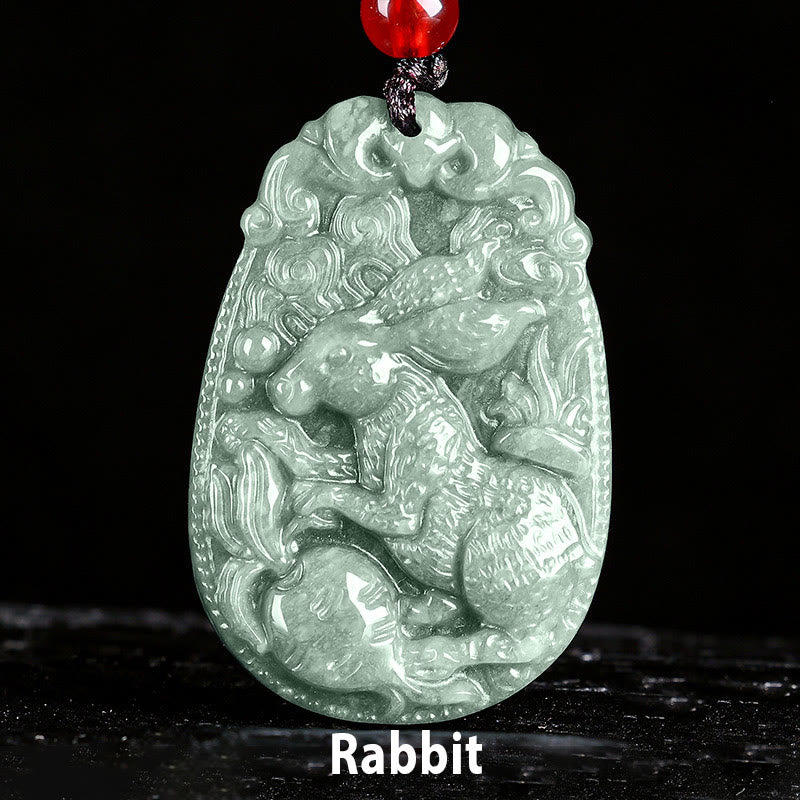 Buddha Stones中国の十二支 翡翠 午年 幸運 ロープ ネックレス ペンダント - うさぎ - image 14