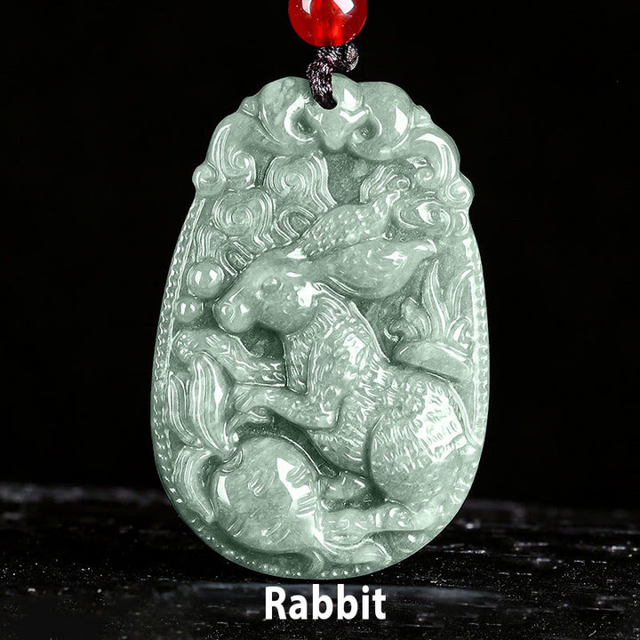 Buddha Stones中国の十二支 翡翠 午年 幸運 ロープ ネックレス ペンダント - うさぎ - image 14
