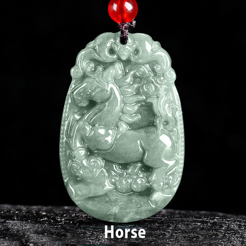 Buddha Stones中国の十二支 翡翠 午年 幸運 ロープ ネックレス ペンダント - image 1