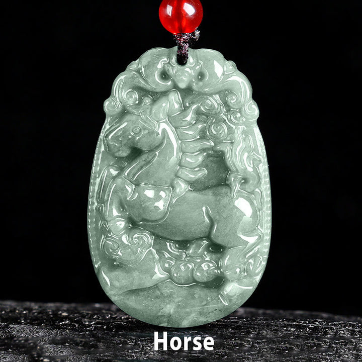 Buddha Stones中国の十二支 翡翠 午年 幸運 ロープ ネックレス ペンダント - image 1