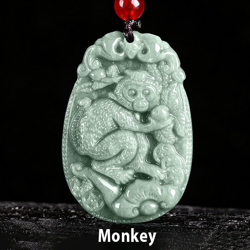 Buddha Stones中国の十二支 翡翠 午年 幸運 ロープ ネックレス ペンダント - 猿 - image 19