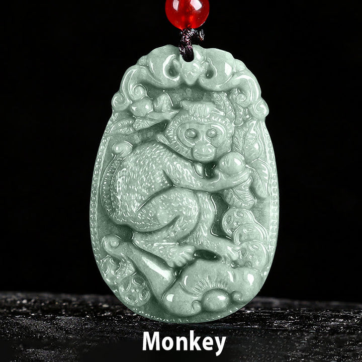Buddha Stones中国の十二支 翡翠 午年 幸運 ロープ ネックレス ペンダント - 猿 - image 19